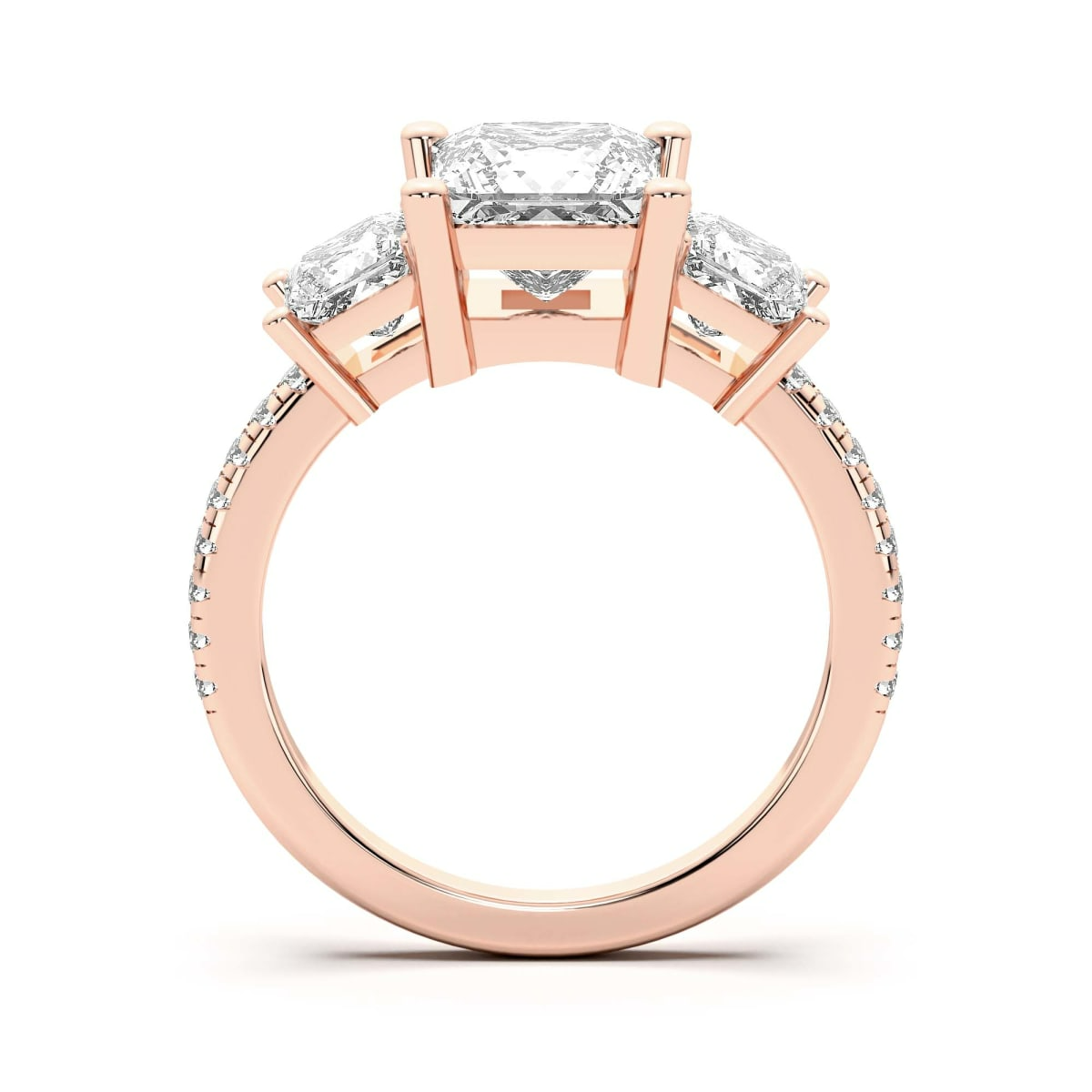 Anillo de Compromiso de Tres Piedras Acentuado Princesa 2.00 ct Diamante Natural Oro Rosa 750 (18K) (Rose) — Foto 2 de 2