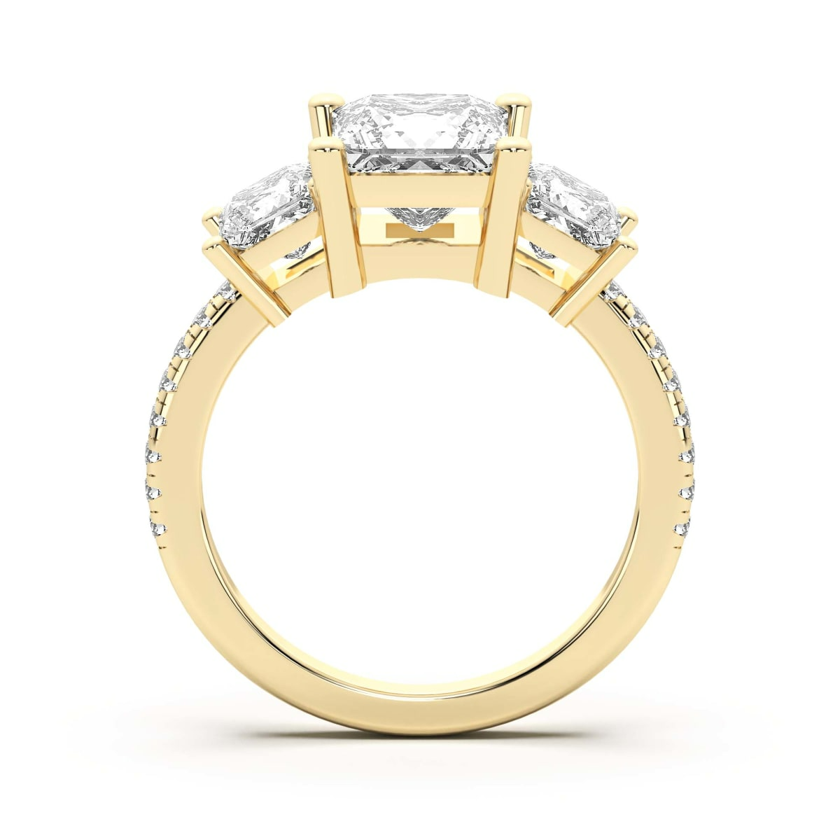 Anillo de Compromiso de Tres Piedras Acentuado Princesa 3.00 ct Diamante Natural Oro Amarillo 585 (14K) (Yellow) — Foto 2 de 2