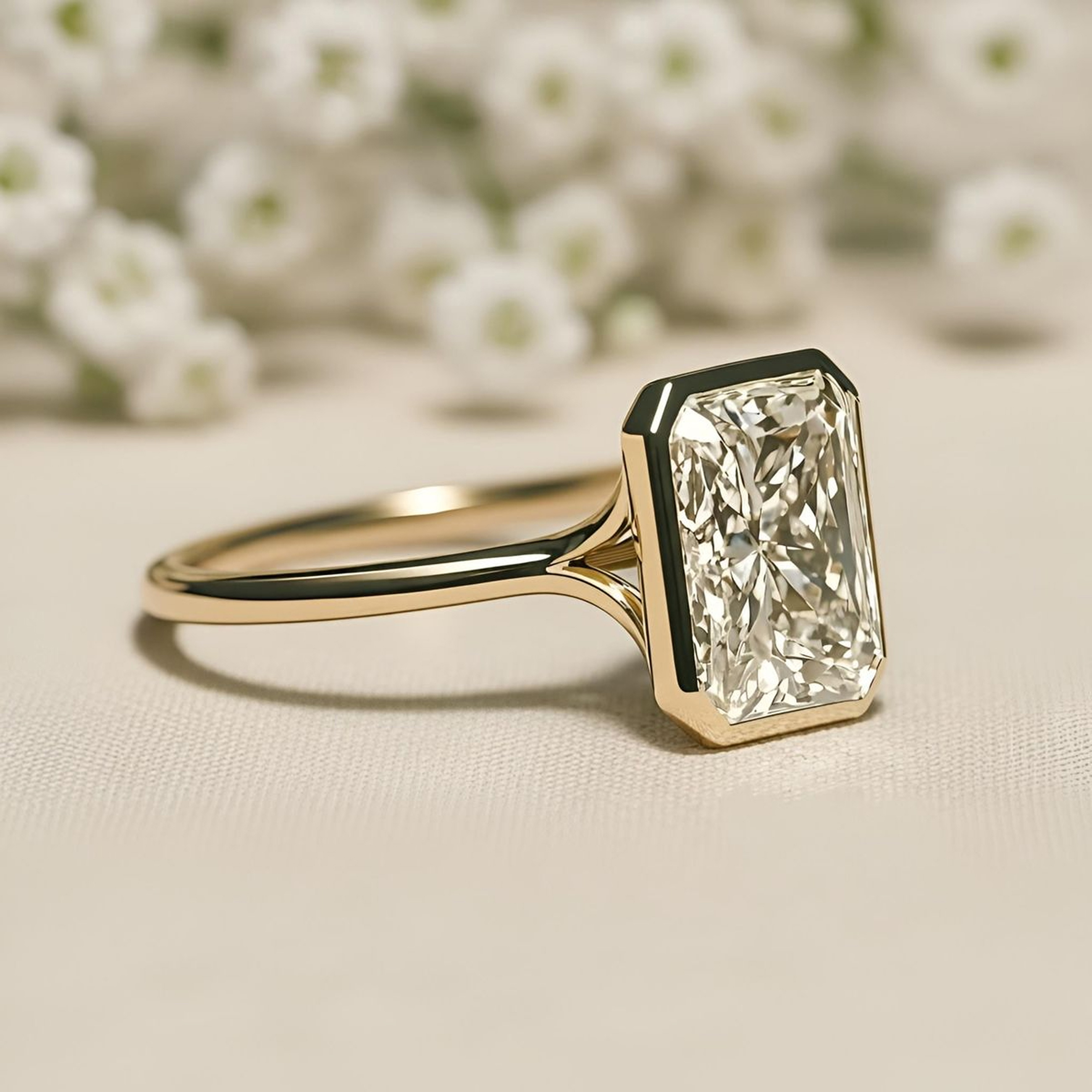 Hand wearing an engagement ring set with a lab-grown diamond